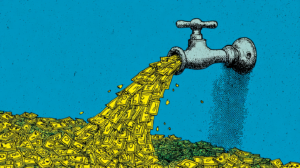 Un chorro sacando billetes en vez de agua