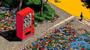 Basura de botellas en todo el piso en una calle