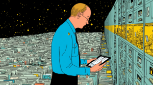 Hombre leyendo archivos