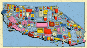 Mapa de California con contenedores de plástico
