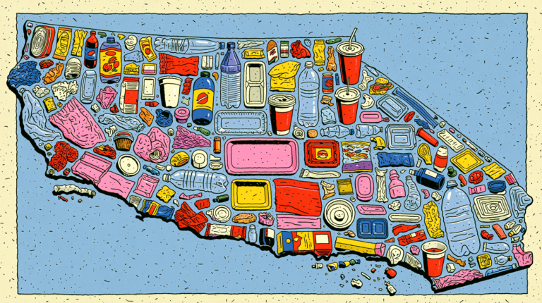 Mapa de California con contenedores de plástico